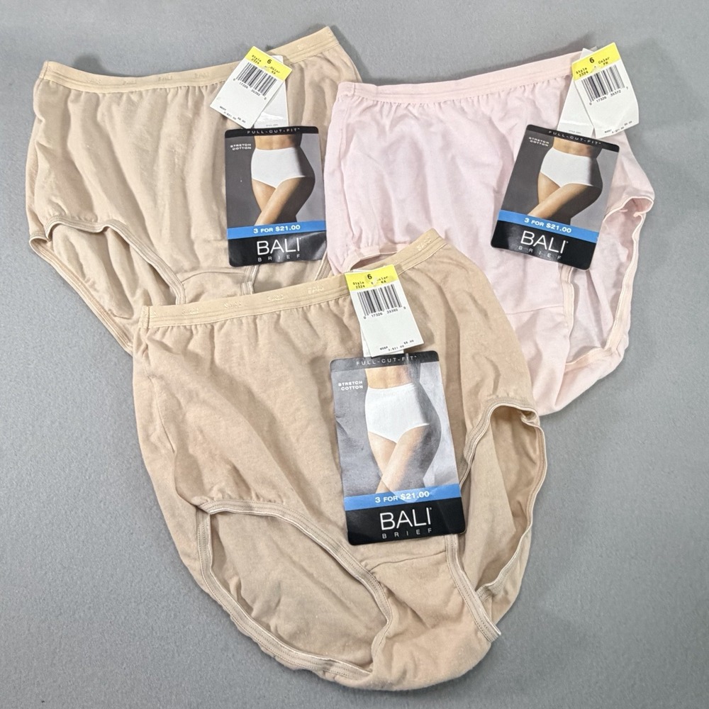 Bali Full Cut Fit Stretch Cotton Brief Womens Sz 6 Panties 2Brown 1Pink 2324 VTG